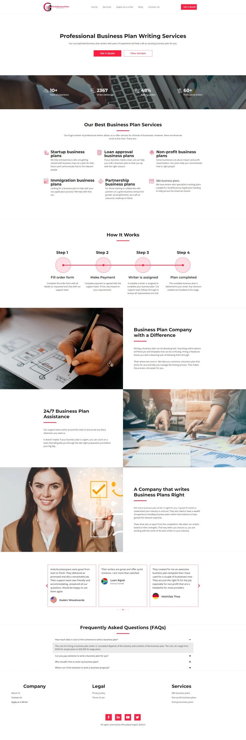 Ardor Business Plans homepage, a conversion-focused WordPress website for a business-planning consultancy