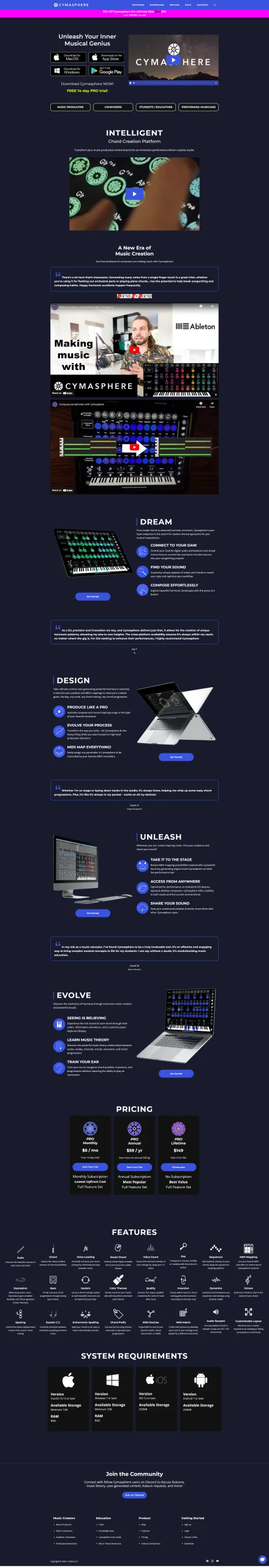 Cymasphere.com homepage, a fast marketing website built with GeneratePress and GenerateBlocks